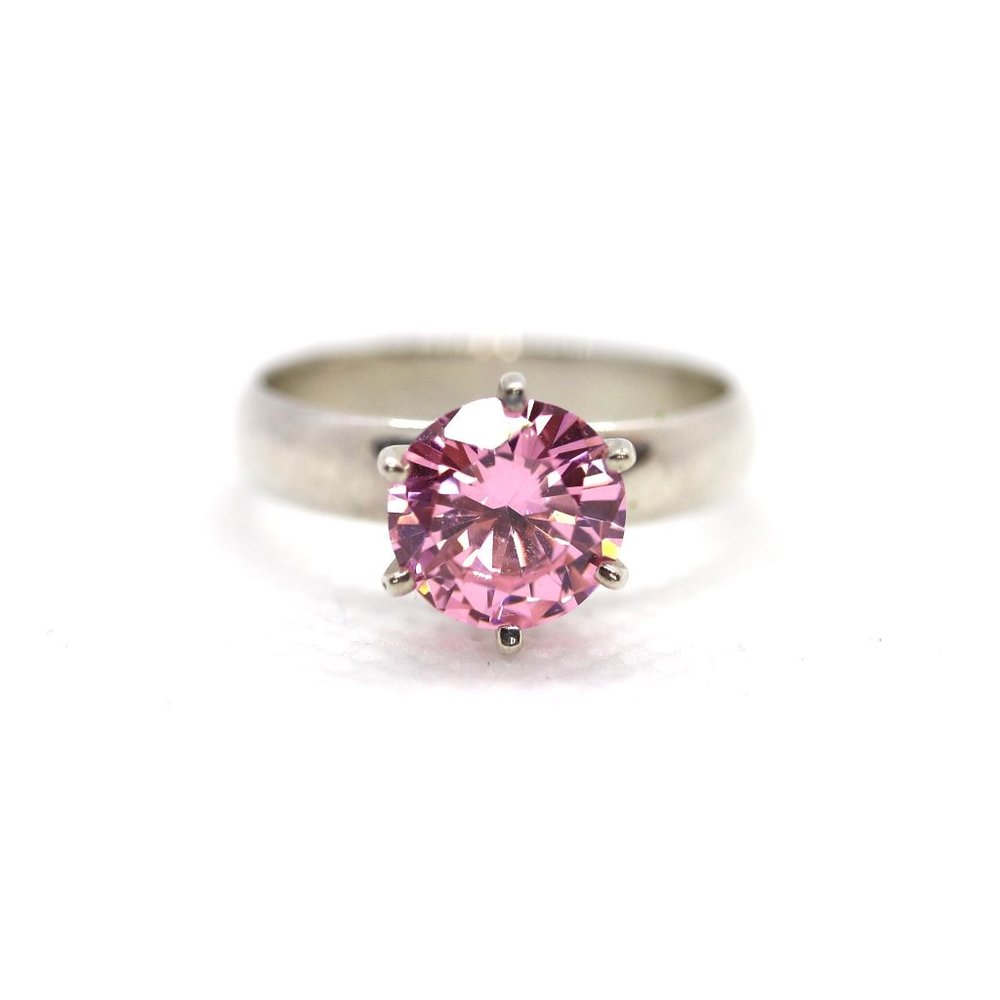 Pink CZ Tiffany style Solitaire Ring.